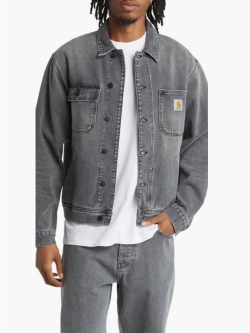 Carhartt Work in Progress Saledo Denim Jacket in Light Black Distressed Wash